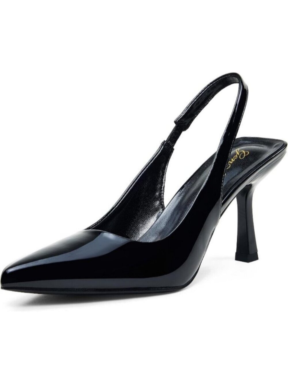 Women's All Black Slingback Kitten Heel Pointed Closed Toe Stiletto Slip On
